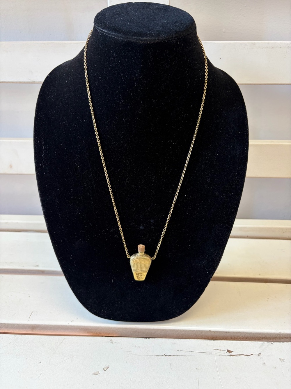 Vintage Brass Perfume Bottle Pendant Necklace - Women's Jewelry